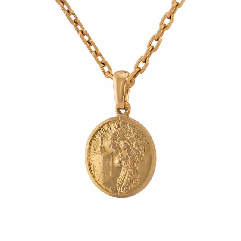 Medalik z żółtego złota Święta Rita w kole z dodatkiem matu 83730