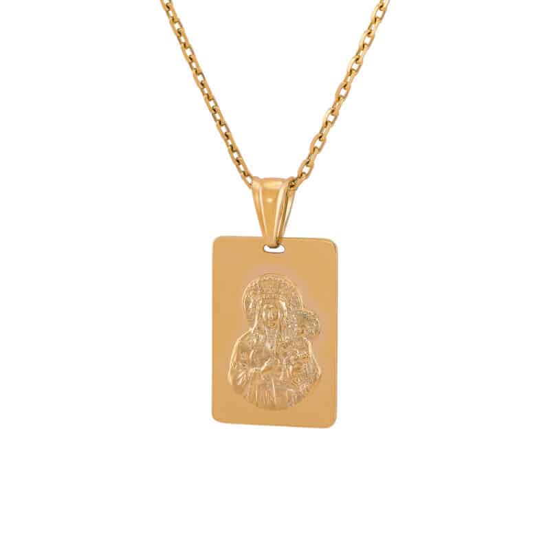 Medalik z żółtego złota Matka Boska Częstochowska w prostokącie 83735