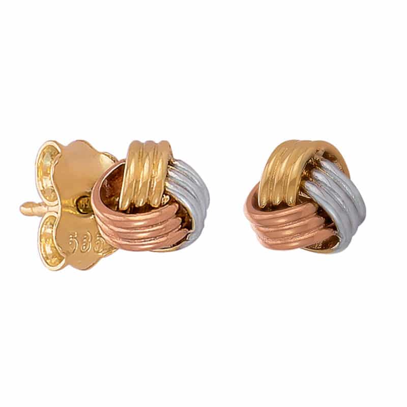 Kolczyki z białego różowego i żółtego złota na sztyfcie 83777