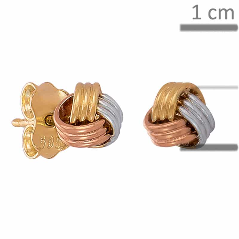 Kolczyki z białego różowego i żółtego złota na sztyfcie 83777