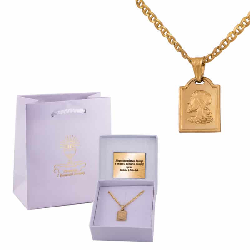 Złoty komplet łańcuszek z medalikiem – 83148, 76731