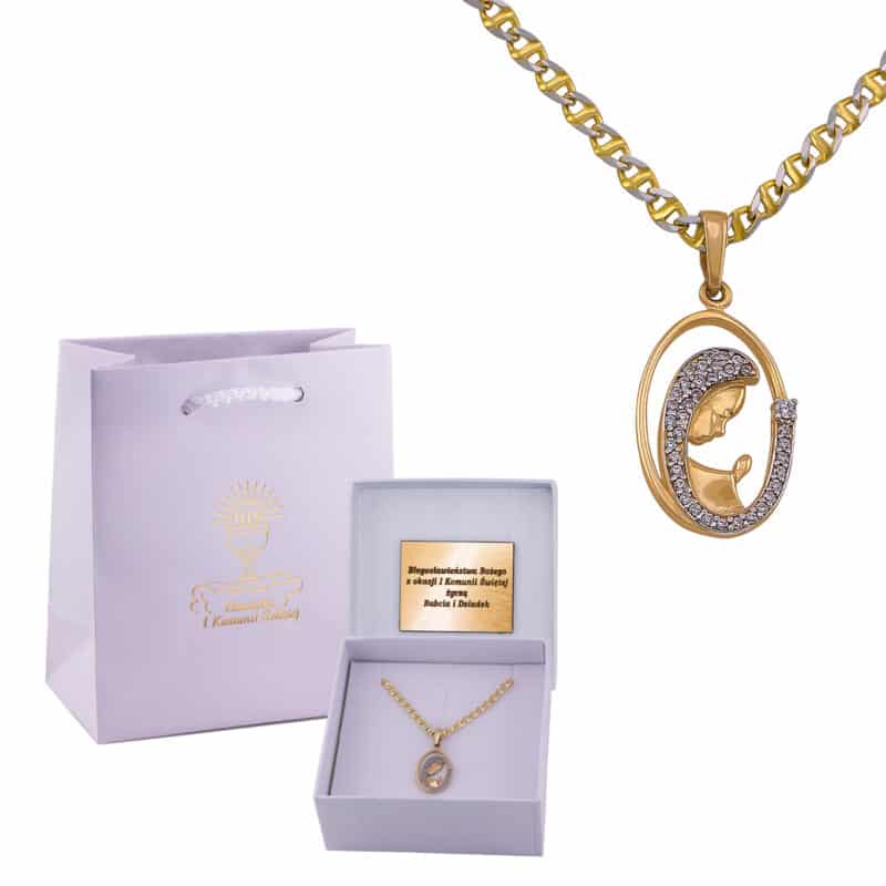 Złoty komplet łańcuszek z medalikiem – 82665, 83290