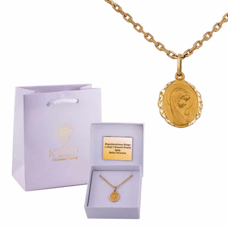 Złoty komplet łańcuszek z medalikiem – 77439, 81403