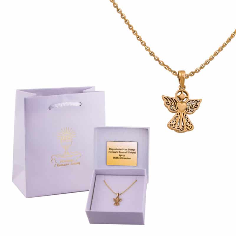 Złoty komplet łańcuszek z aniołkiem – 82510, 82547