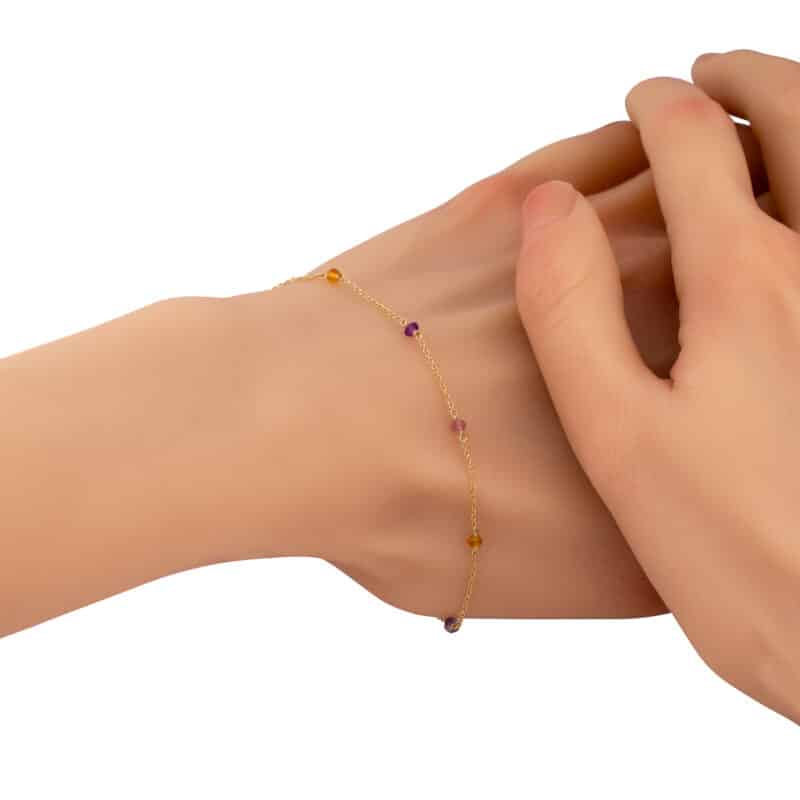 Bransoletka z żółtego złota z kolorowymi kamieniami 84066