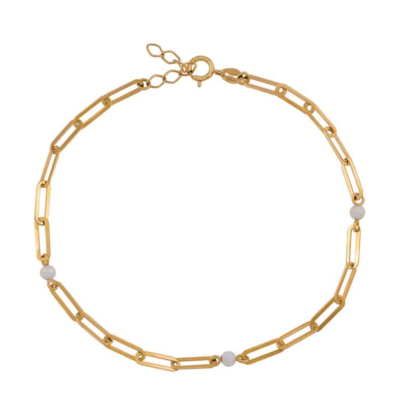 Bransoletka z żółtego złota elementowa z ogniw z perełkami 84067