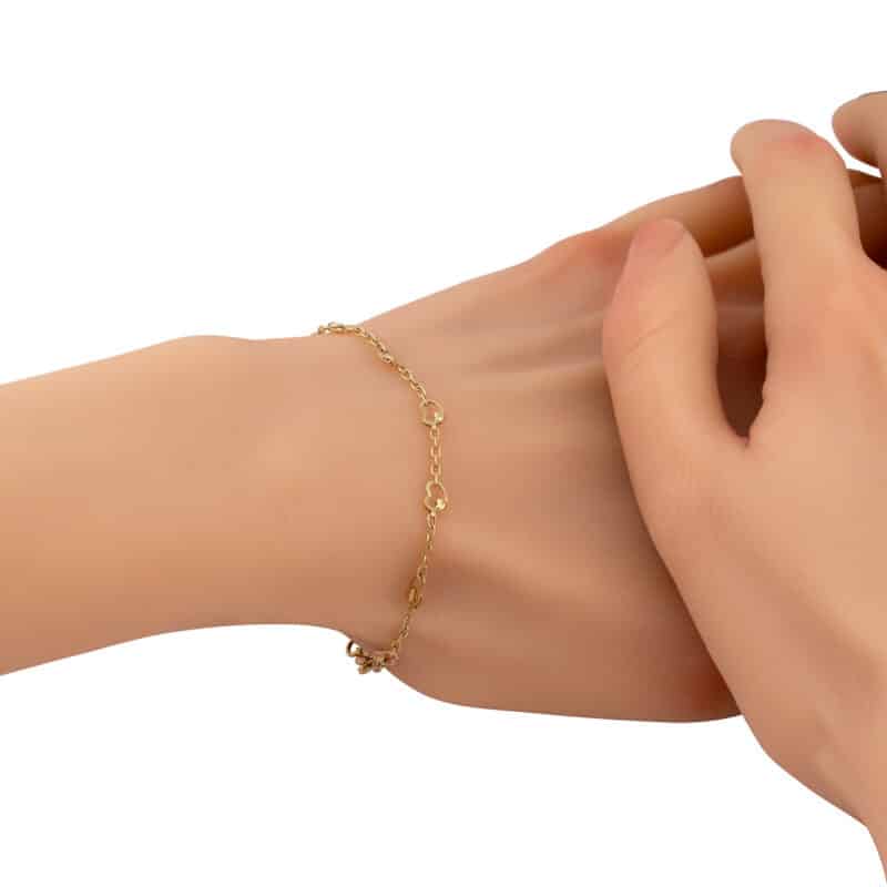 Bransoletka z żółtego złota z serduszkami 84070