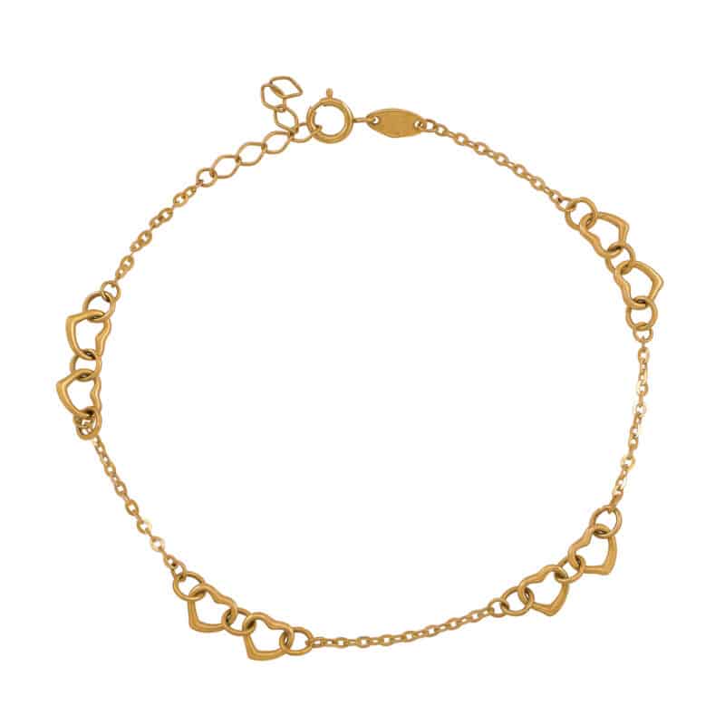 Bransoletka z żółtego złota z serduszkami 84071