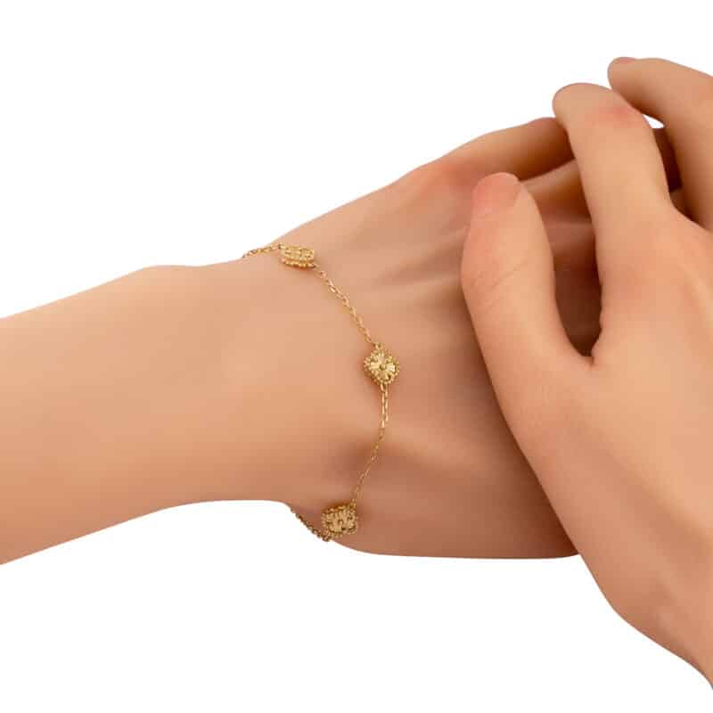 Bransoletka z żółtego złota z marokańskimi koniczynkami 84088