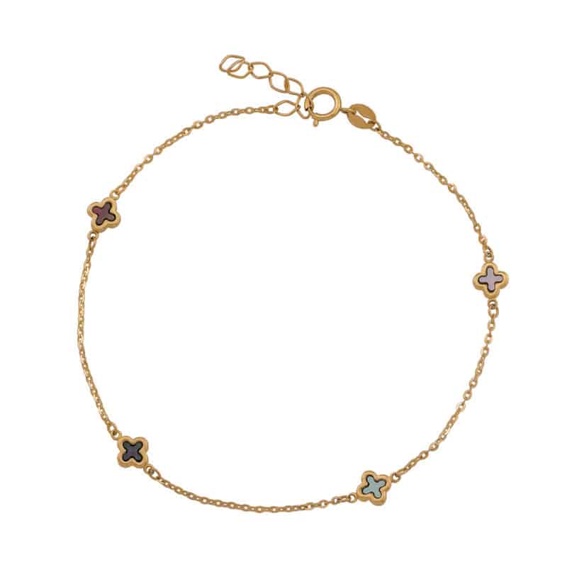 Bransoletka z żółtego złota z koniczynkami z masą perłową 84097