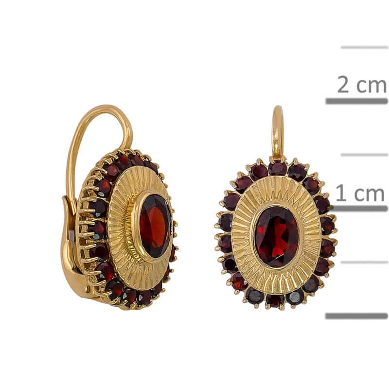 Kolczyki z żółtego złota z granatami na francuski zamek 82327