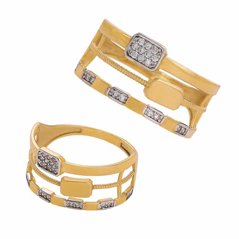 Pierścionek z żółtego złota z cyrkoniami 84130