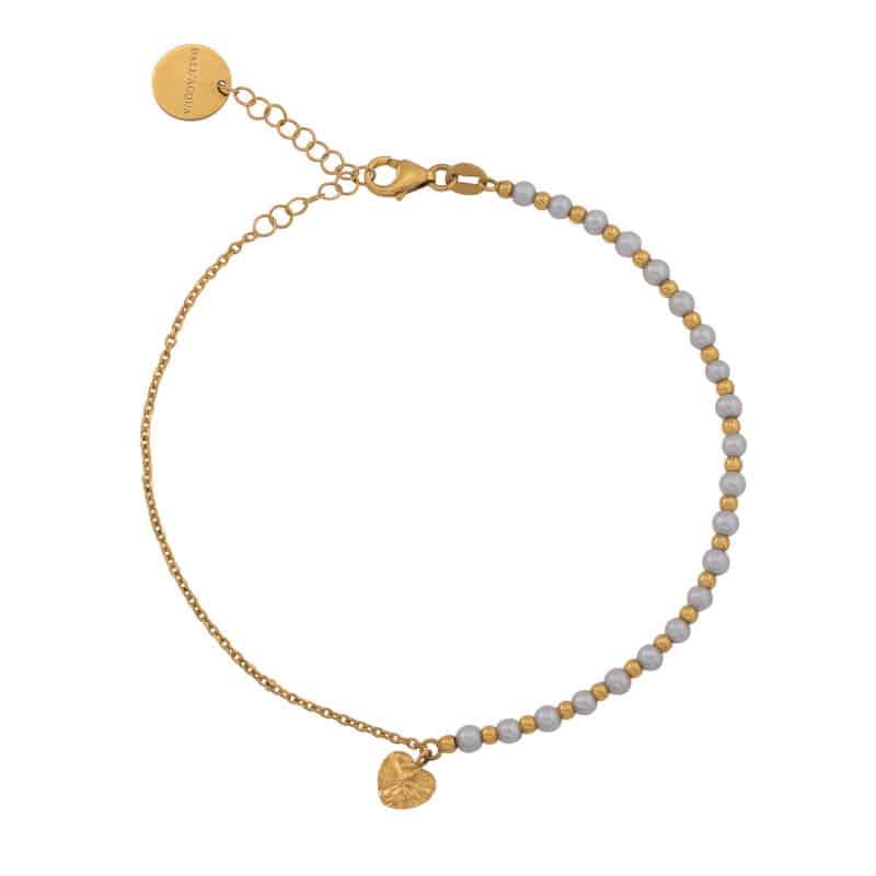 Bransoletka z żółtego złota z perłami hodowlanymi i wiszącym diamentowanym serduszkiem z kolekcji DALL’ACQUA 84198