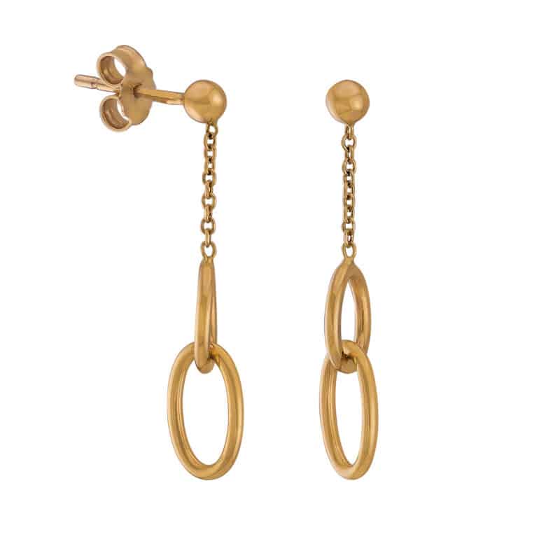 Kolczyki z żółtego złota wiszące podwójne kółeczka na sztyfcie z kolekcji DALL’ACQUA 84206