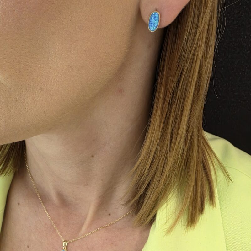 Komplet z żółtego złota z niebieskim opalem 84444, 84441