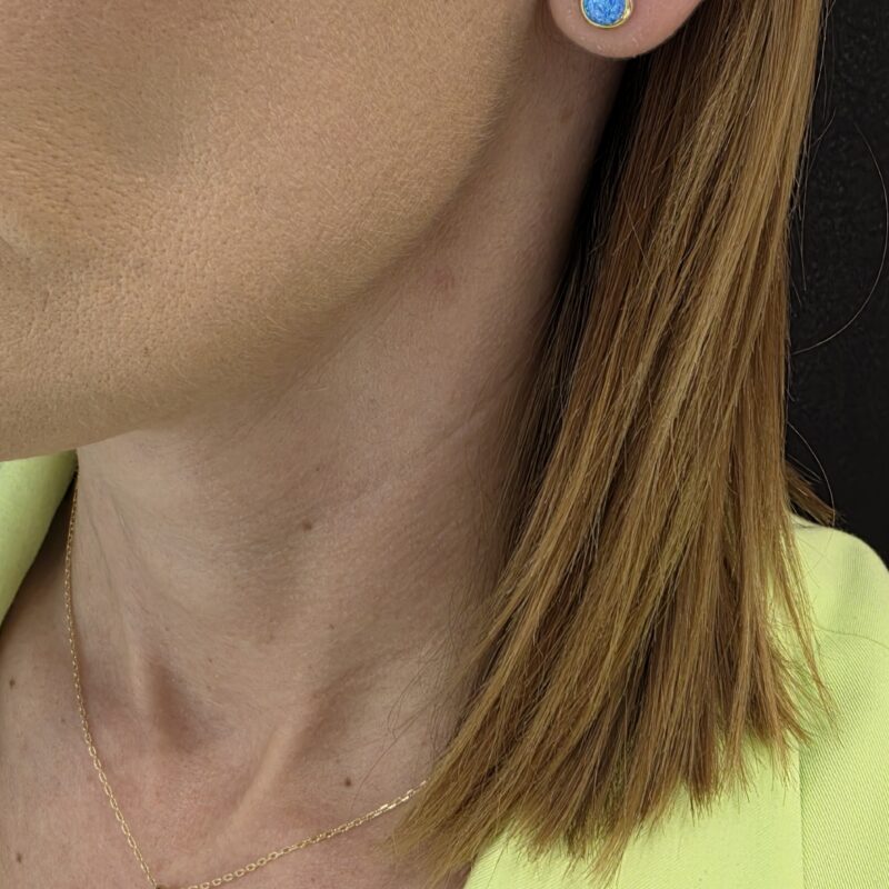 Komplet z żółtego złota z niebieskim opalem 84443, 84442