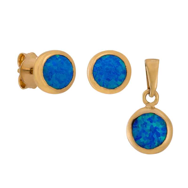 Komplet z żółtego złota z niebieskim opalem 84443, 84442