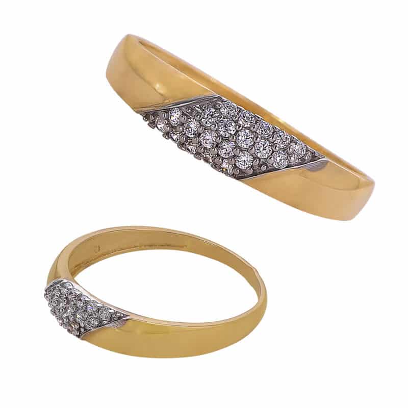 Pierścionek obrączkowy z cyrkoniami z żółtego złota 84473