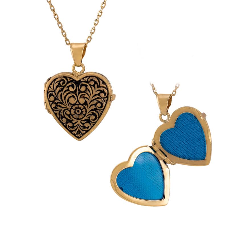 Zawieszka z żółtego złota- grawerowane puzderko serce oksydowane 84375