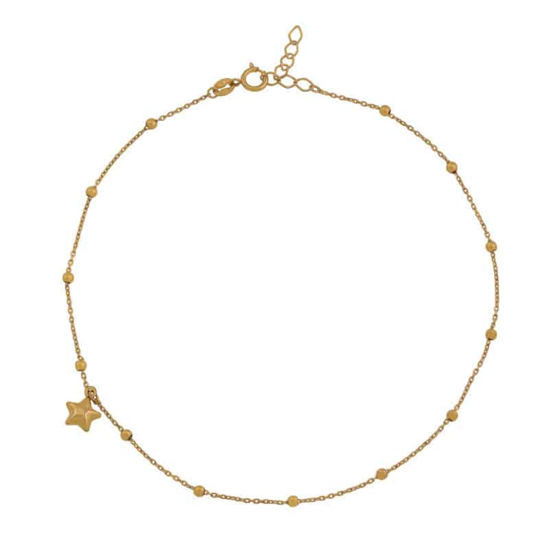Złota bransoletka na nogę z kuleczkami i wiszącą gwiazdką 84363