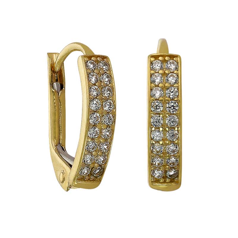 Złote Kolczyki– Eleganckie Prostokąty z Dwoma Rzędami Cyrkonii 85190