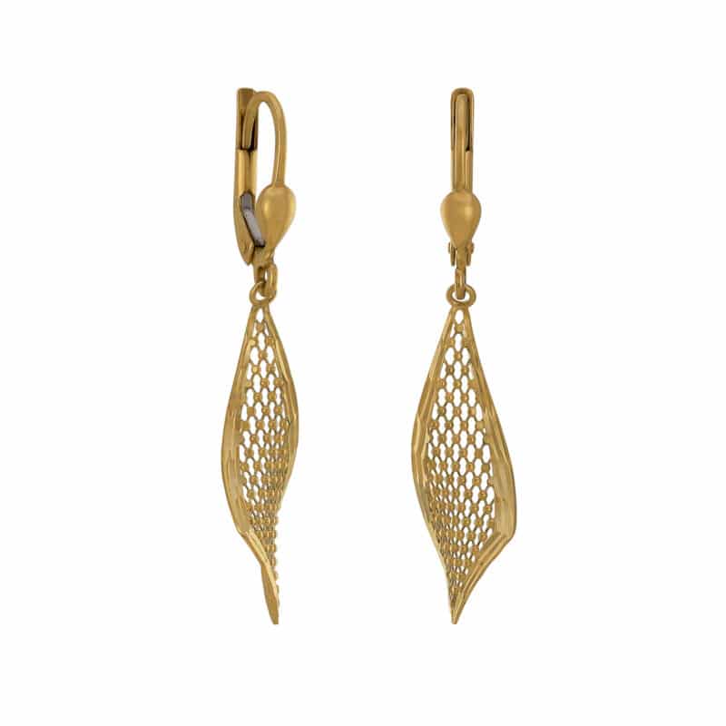 Złote Kolczyki Wiszące– Ażurowe Łezki z Francuskim Zapięciem 85195