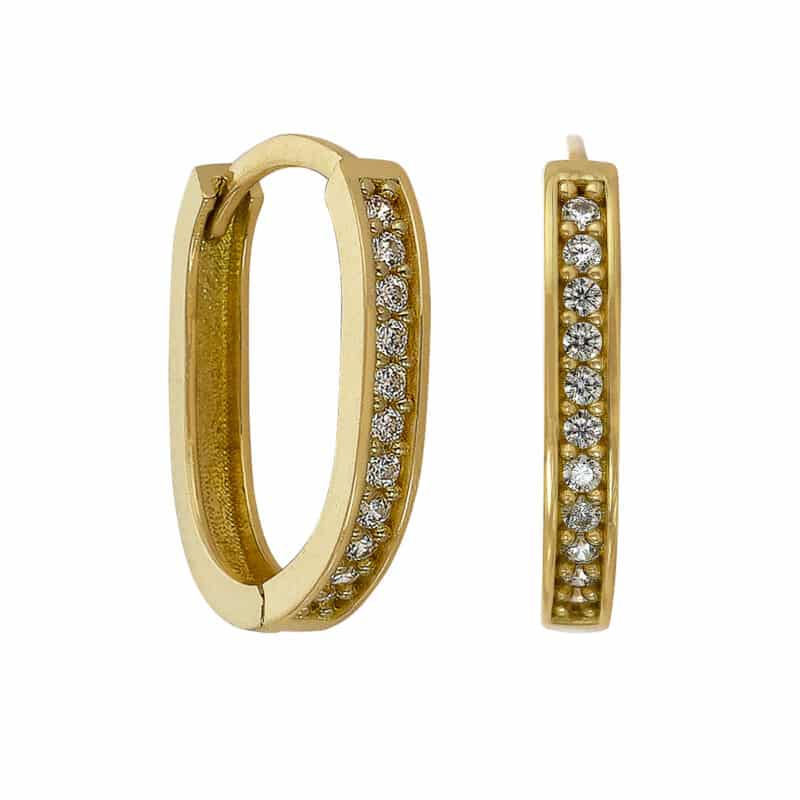 Złote Kolczyki– Geometryczne Owale z Cyrkoniami 85196