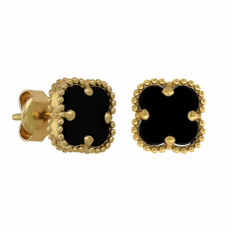 Złote Kolczyki Koniczynki– Onyks 85197