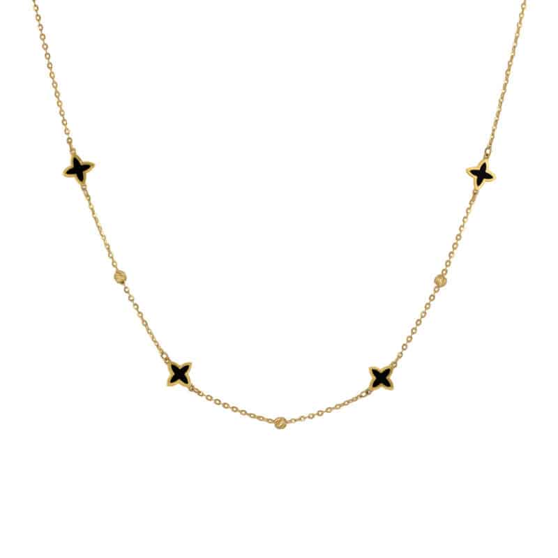 Złoty Naszyjnik– Marokańskie Koniczynki i Diamentowane Kuleczki 85205