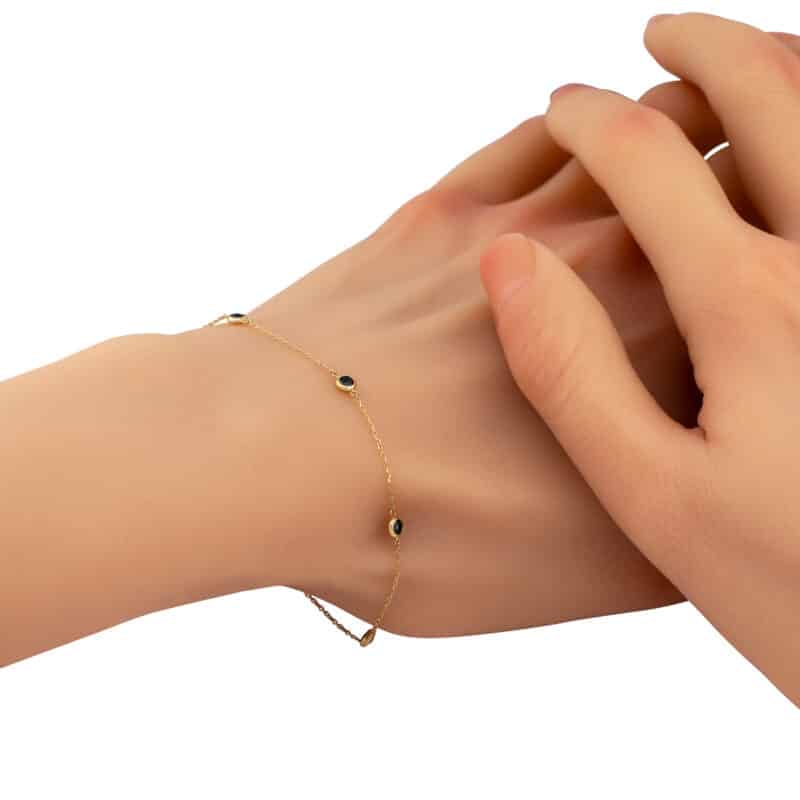 Bransoletka z żółtego złota z czarnymi cyrkoniami 85219