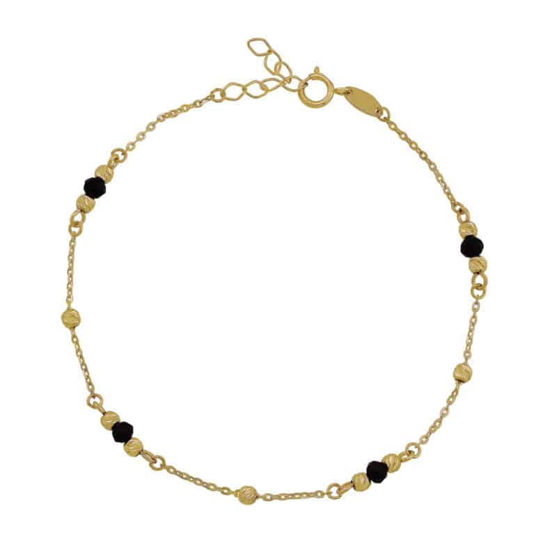Złota Bransoletka z Czarnymi Onyksami i Diamentowanymi Kulkami 85132