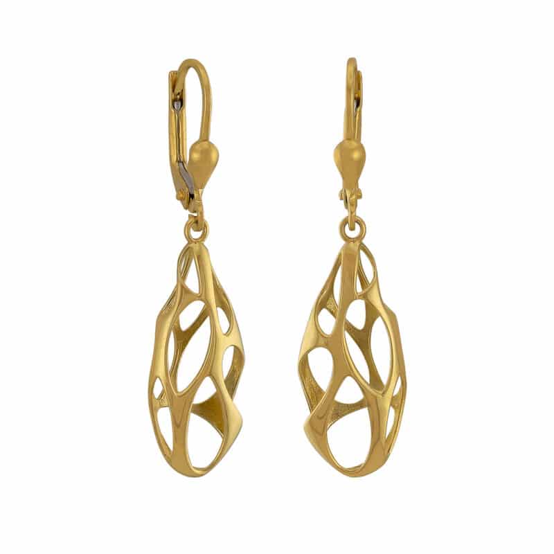Złote Kolczyki Wiszące– Ażurowe Łezki z Francuskim Zapięciem 85186