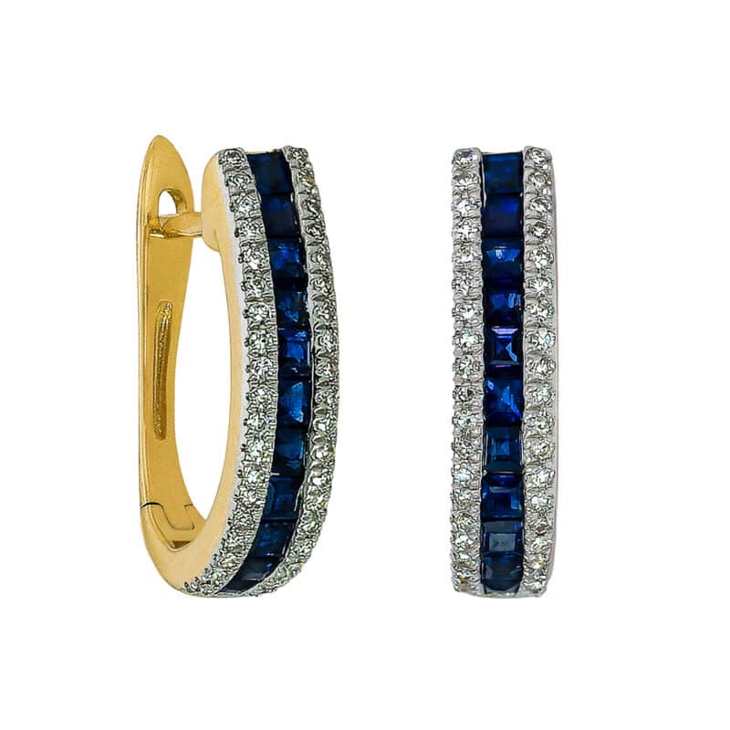 Kolczyki złote na zapięciu angielskim z szafirem i brylantami 85286