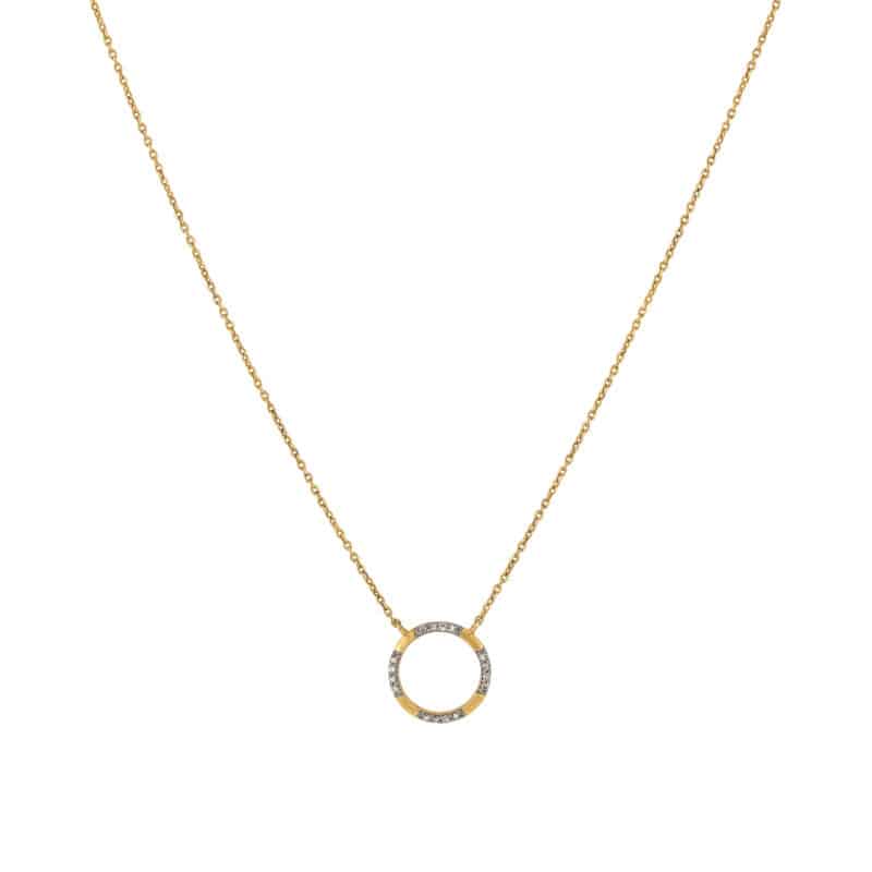 Naszyjnik z żółtego złota z pustym kołem z brylantami 0,07 ct 85287
