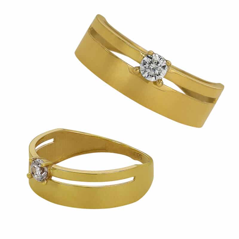 Nowoczesny Złoty Pierścionek– Geometryczna Forma z Cyrkonią 85154