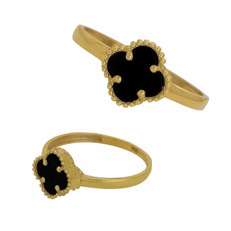 Złoty Pierścionek– Marokańska Koniczynka z Czarnym Onyksem 85210