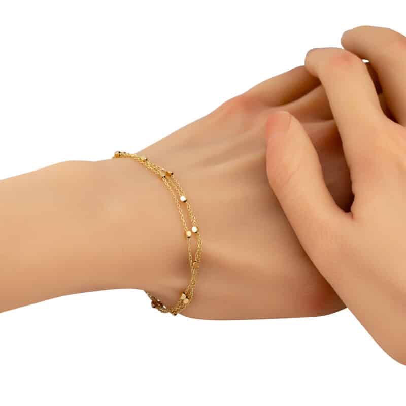 Złota Warstwowa Bransoletka z Satynowymi Kostkami 84625