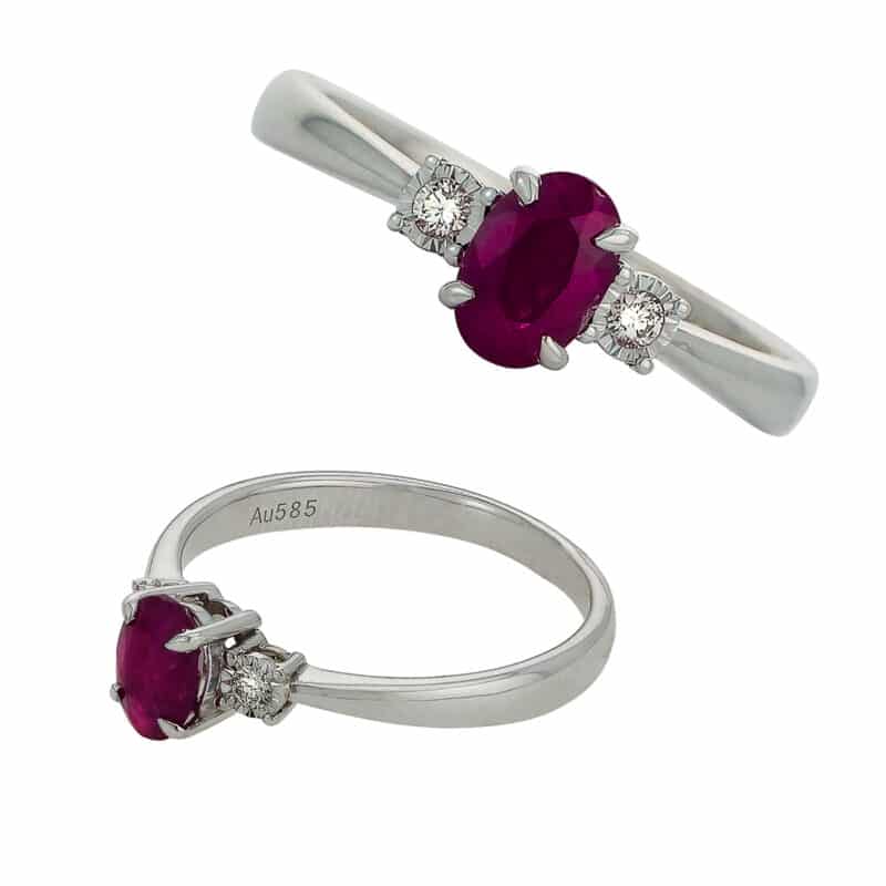Pierścionek z białego złota z Rubinem i Brylantami– Królewska Czerwień 85272