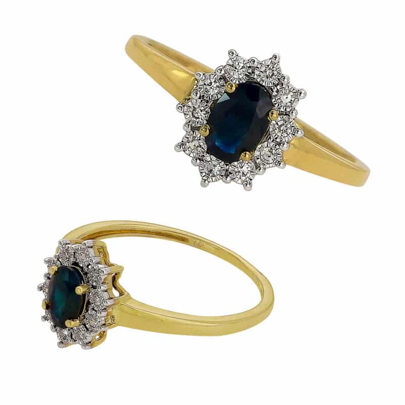 Królewska Klasyka Złoty Pierścionek z Szafirem i Brylantami 85273