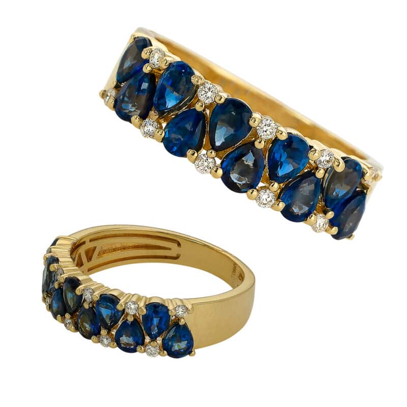 Złoty Pierścionek z Szafirami i Brylantami 85278