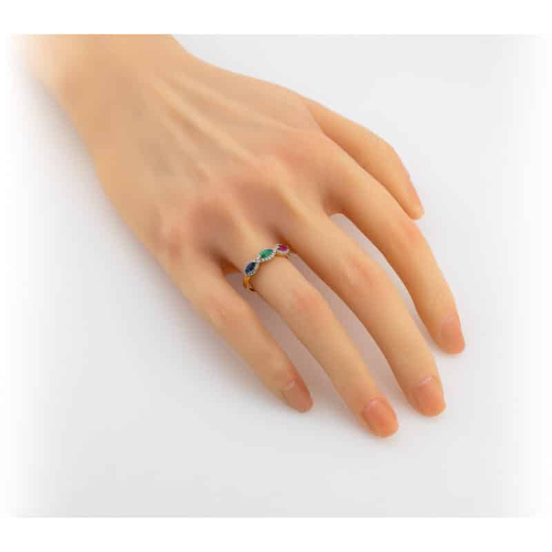 Złoty Pierścionek z Rubinem, Szmaragdem, Szafirem i Brylantami 85279