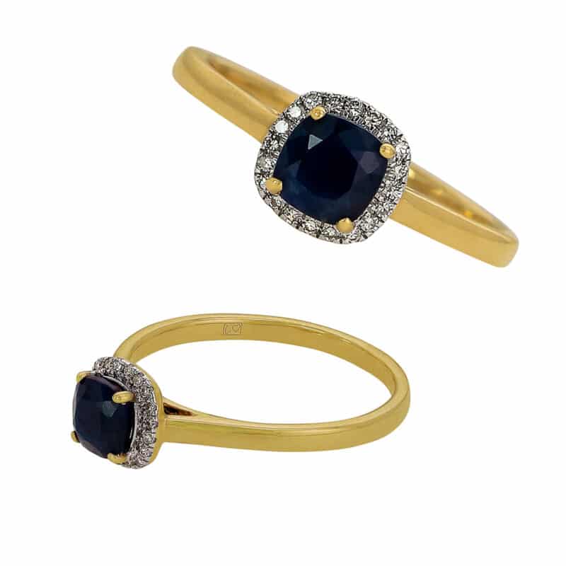 Złoty Pierścionek z Szafirem i Brylantami 85281