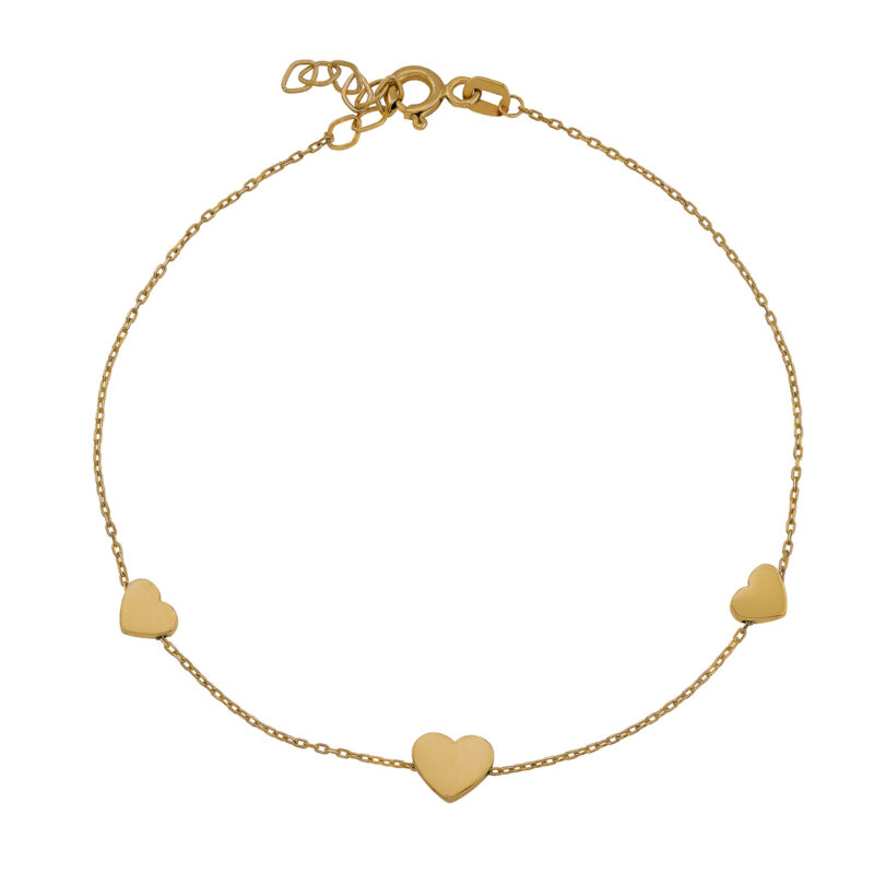 Złota bransoletka z trzema sercami - 79908