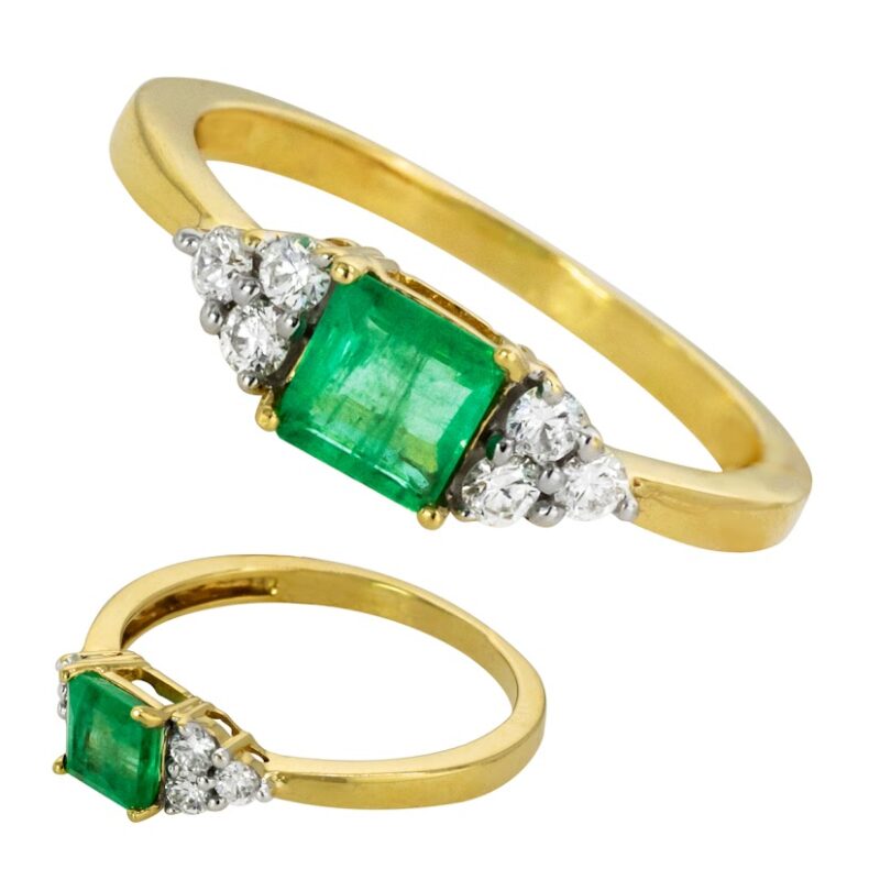 Złoty Pierścionek z Szmaragdem i Brylantami -50466