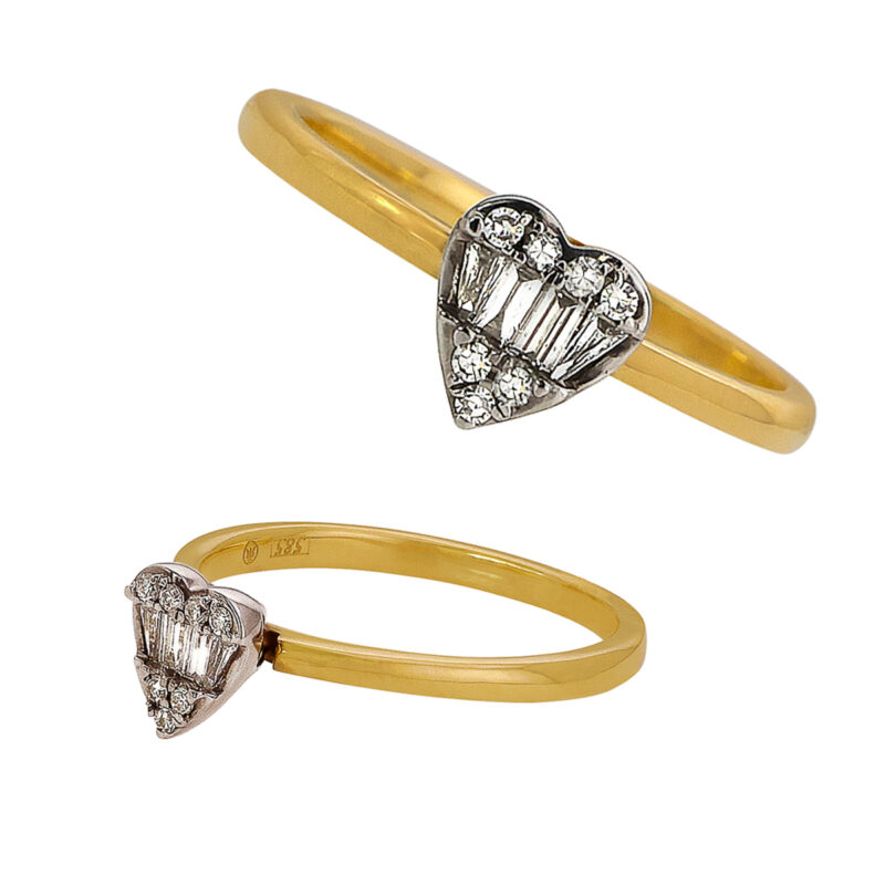 Złoty Pierścionek z Diamentowym Sercem – Blask Bagiet i Brylantów -83330