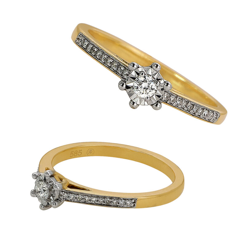 Złoty Pierścionek z Brylantem w Gwieździstej Oprawie - 84484