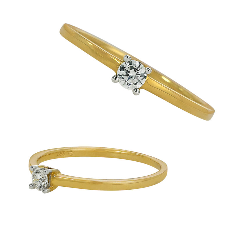 Złoty Pierścionek z Brylantem w Klasycznej Czteroramiennej Oprawie 84486