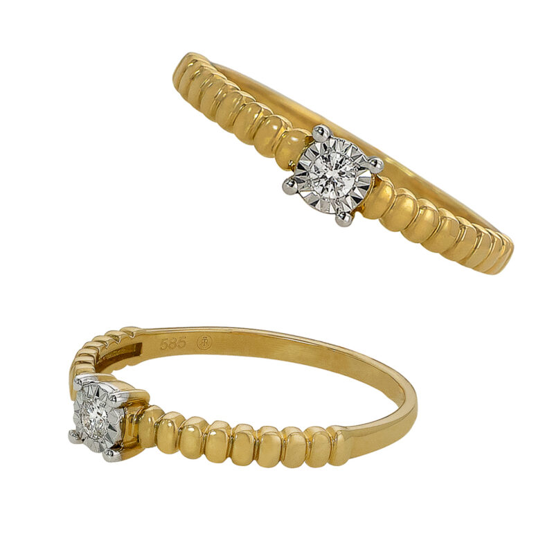 Złoty Pierścionek z Brylantem w Stylu Retro – 84488