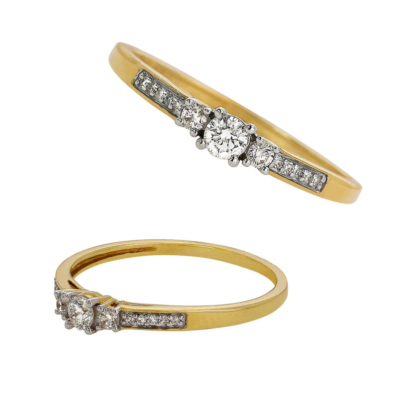 Złoty Pierścionek z Trzema Brylantami i Wysadzaną Szyną- 84489