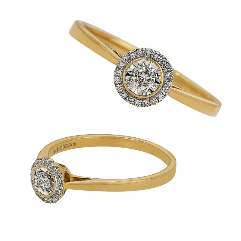 Złoty Pierścionek z Brylantową Aureolą – Klasyczny Blask w Nowoczesnym Wydaniu- 84490